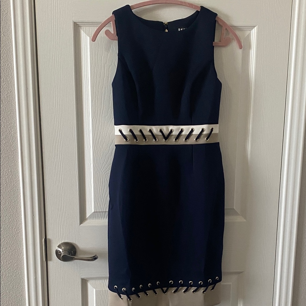 DKNY Midnight Blue Dress with Metallic Accents